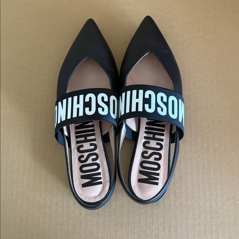 MOSCHINO Logo Leather Slingback Flats size 6 EU size 36 - Picture 7 of 11